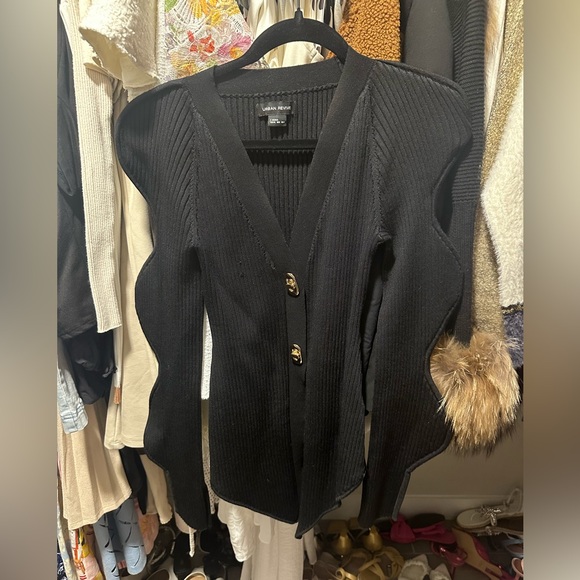 Urban Revivo Sweaters - Elegant Black Cardigan with Gold Accents